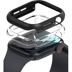 Ringke Slim [Anti-Yellowing Material / 2 Pack] Compatible with Apple Watch Series 10 Case (46mm) Sturdy Solid Transparent Cover + Extra Color for Women, Men - Clear + Matte Black