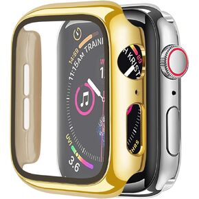 Gold Hard Case Compatible with Apple Watch Series 6 SE Series 5 Series 4 44mm, Hard PC Case Slim Tempered Glass Screen Protector Overall Protective Cover for iwatch 2-Pack(44mm Gold/Clear)