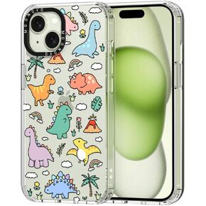 MOSNOVO Case for iPhone 15, [Buffertech 6.6ft Military-Grade Drop Protection] [Anti Peel Off Tech] Clear TPU Bumper Phone Case Cover Design - Dinosaur Land
