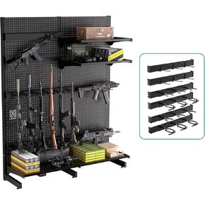 JWX Gun-Rack, 2024 Upgrade Gun Rack for Standing Pegboard Shelf, Heavy Duty Steel Gun-Rack-Free-Standing, Securely Display with Shotgun Rifle Rack