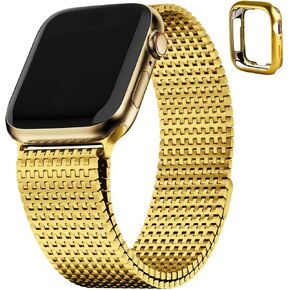 Fullmosa Compatible Apple Watch Metal Bands 41mm 40mm 38mm, Stainless Steel Mesh Loop Magnetic Clasp iWatch Band with TPU Case for Apple Watch Series 9 8 7 6 5 4 3 2 1 SE SE2 for Men Women (Rose Gold)