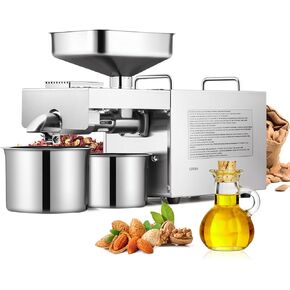CGOLDENWALL 1500W Commercial Automatic Oil Press Machine Industrial Oil pressing machine Nuts Seeds Oil Presser Pressing Machine Cold Hot Press All Stainless Steel High Oil Extractor CE (Silver, 110V)