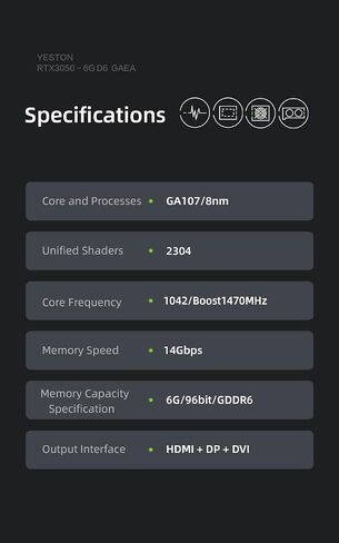 Yeston Gaming Geforce RTX 3050 6G 96 Bit GDDR6 Graphics Card Nvidia Pci-Express 4.0 Video Cards Desktop Computer PC Video Gaming GPU in Saudi Arabia