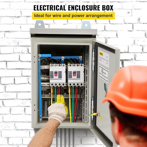 VEVOR Electrical Enclosure, 12'' x 8'' x 8'' 4 Outdoor Enclosure, IP65 Waterproof & Dustproof Cold-Rolled Carbon Steel Hinged Junction Box for Outdoor Indoor Use, with Rain Hood in Saudi Arabia