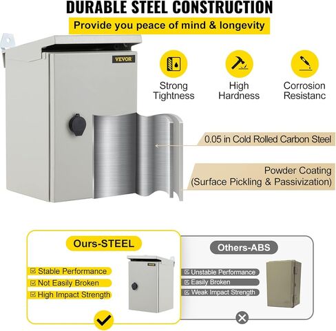 VEVOR Electrical Enclosure, 12'' x 8'' x 8'' 4 Outdoor Enclosure, IP65 Waterproof & Dustproof Cold-Rolled Carbon Steel Hinged Junction Box for Outdoor Indoor Use, with Rain Hood in Saudi Arabia