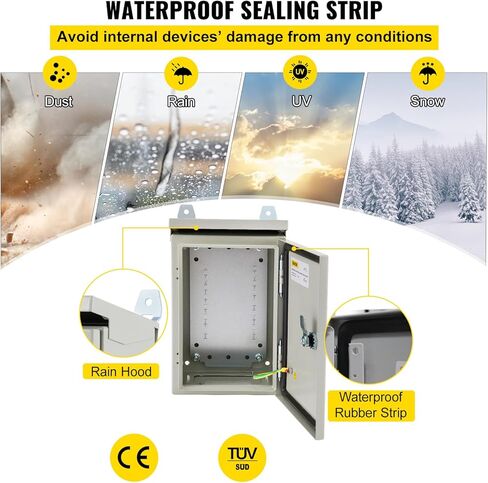 VEVOR Electrical Enclosure, 12'' x 8'' x 8'' 4 Outdoor Enclosure, IP65 Waterproof & Dustproof Cold-Rolled Carbon Steel Hinged Junction Box for Outdoor Indoor Use, with Rain Hood in Saudi Arabia
