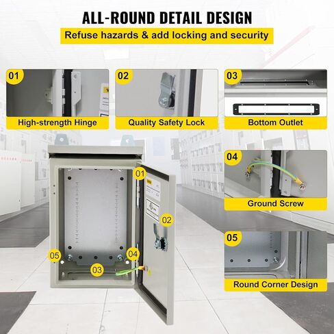 VEVOR Electrical Enclosure, 12'' x 8'' x 8'' 4 Outdoor Enclosure, IP65 Waterproof & Dustproof Cold-Rolled Carbon Steel Hinged Junction Box for Outdoor Indoor Use, with Rain Hood in Saudi Arabia