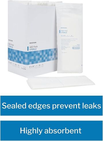 McKesson Sterile ABD Pads 8 x 10 in [48 Count] – Abdominal Pads for Wound Care, Non Stick Gauze Dressing, Surgical Absorbent Pad for Drainage and Post-Op Use in Saudi Arabia