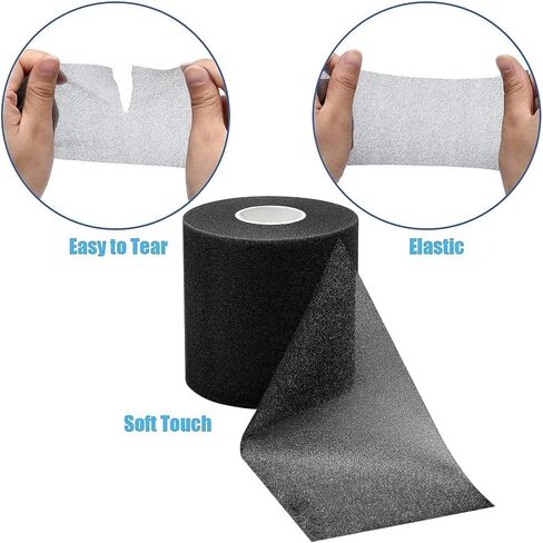 popbob (6 Pack) Black Pre Wrap Tape Athletic Foam Underwrap Tape Sports Pre-wrap Athletic Tape for Hair Ankles Wrists and Knees, 2.4 Inches x 22 Yards in Saudi Arabia