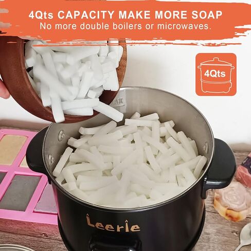 Leerie S4 Soap Base Melter, 4Qts/8Lbs Soap Making Kits with Constant Temperature Control & Heating Core Brass Spout for DIY Soap Business Melt & Pour Soap Kits (Non-Stick Coating Inner Pot） in Saudi Arabia