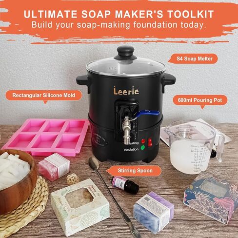 Leerie S4 Soap Base Melter, 4Qts/8Lbs Soap Making Kits with Constant Temperature Control & Heating Core Brass Spout for DIY Soap Business Melt & Pour Soap Kits (Non-Stick Coating Inner Pot） in Saudi Arabia