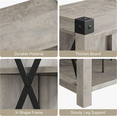 حامل مشغل تسجيلات IDEALHOUSE مع مساحة تخزين، حامل خشبي دوار لبيت المزرعة مع إطار معدني X، طاولة جانبية لمشغل تسجيلات ريفية من 3 طبقات لغرفة المعيشة وغرفة النوم والمكتب - رمادي in Kuwait