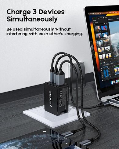 USB C 67W GaN Charger, PD 3.0 Power Delivery Fast Type C Charging Block, Laptop Charger for MacBook Pro/Air, iPad Pro, iPhone, Android,Dell XPS, Galaxy, Switch,Surface,steam Deck-Black in Saudi Arabia