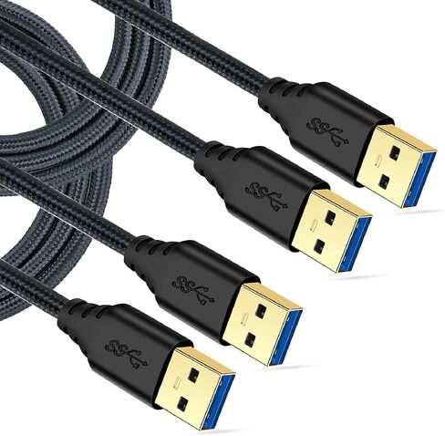 USB 3.0 Cable Male to Male, 2-Pack Braided 6ft USB to USB Cable Type A Male Double End USB Cord Compatible Hard Drive Enclosures, DVD Player, Laptop Cooler - Black … in Kuwait