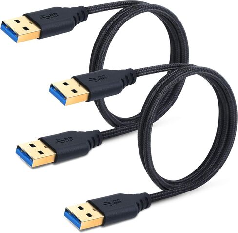 USB 3.0 Cable Male to Male, 2-Pack Braided 6ft USB to USB Cable Type A Male Double End USB Cord Compatible Hard Drive Enclosures, DVD Player, Laptop Cooler - Black … in Kuwait