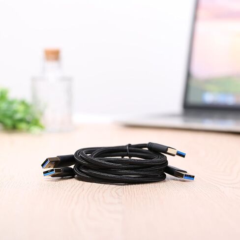 USB 3.0 Cable Male to Male, 2-Pack Braided 6ft USB to USB Cable Type A Male Double End USB Cord Compatible Hard Drive Enclosures, DVD Player, Laptop Cooler - Black … in Kuwait