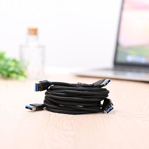 USB 3.0 Cable Male to Male, 2-Pack Braided 6ft USB to USB Cable Type A Male Double End USB Cord Compatible Hard Drive Enclosures, DVD Player, Laptop Cooler - Black … in Kuwait