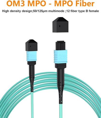 كابل ألياف MTP/MPO إلى MPO، كابل توصيل ألياف متعدد الأوضاع 3M OM3 12 جديلة لتطبيق متوافق مع QSFP+أجهزة الإرسال والاستقبال MTP in Kuwait