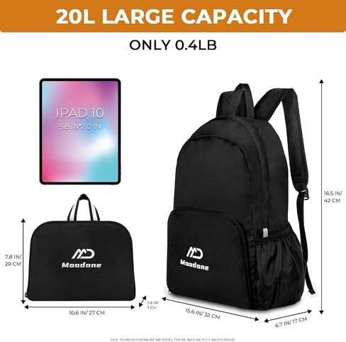 20L Lightweight Packable Hiking Backpack - Small Travel Backpack for Women Men, Black Foldable Waterproof Daypack for Camping Outdoor in Saudi Arabia