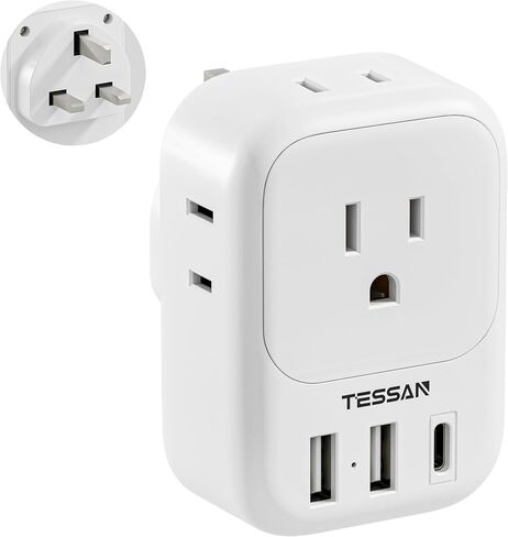 محول قابس السفر الأوروبي USB C، محول التوصيل الدولي TESSAN مع 4 منافذ تيار متردد و3 منافذ USB، شاحن محول الطاقة من النوع C للولايات المتحدة لمعظم أوروبا أيسلندا إسبانيا إيطاليا فرنسا ألمانيا in Kuwait