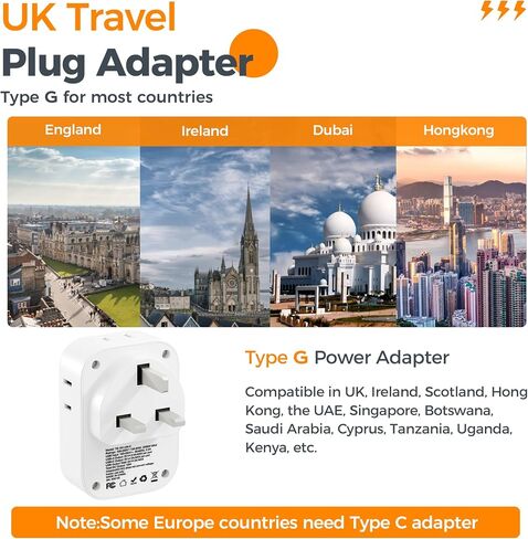محول قابس السفر الأوروبي USB C، محول التوصيل الدولي TESSAN مع 4 منافذ تيار متردد و3 منافذ USB، شاحن محول الطاقة من النوع C للولايات المتحدة لمعظم أوروبا أيسلندا إسبانيا إيطاليا فرنسا ألمانيا in Kuwait