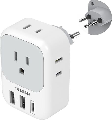 محول قابس السفر الأوروبي USB C، محول التوصيل الدولي TESSAN مع 4 منافذ تيار متردد و3 منافذ USB، شاحن محول الطاقة من النوع C للولايات المتحدة لمعظم أوروبا أيسلندا إسبانيا إيطاليا فرنسا ألمانيا in Kuwait
