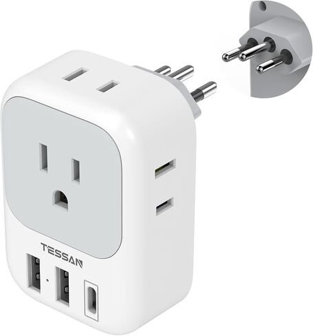 TESSAN US to UK Plug Adapter PD 20W, Type G Travel Converter | 3 USB Charger(1 USB C Port), 4 Outlets, USA to Ireland Qatar Hong Kong England Scotland Kenya Dubai London British in Kuwait