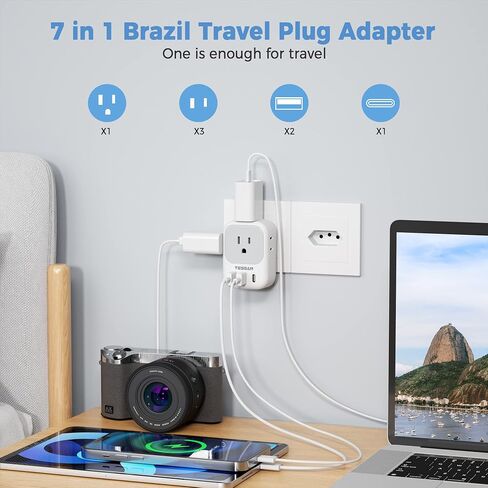 TESSAN US to UK Plug Adapter PD 20W, Type G Travel Converter | 3 USB Charger(1 USB C Port), 4 Outlets, USA to Ireland Qatar Hong Kong England Scotland Kenya Dubai London British in Kuwait