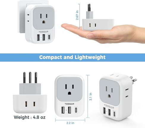 TESSAN US to UK Plug Adapter PD 20W, Type G Travel Converter | 3 USB Charger(1 USB C Port), 4 Outlets, USA to Ireland Qatar Hong Kong England Scotland Kenya Dubai London British in Kuwait