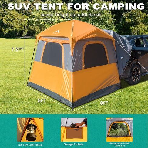SUV Tent for Camping,Waterproof PU2000mm, Fits 5-8 People,Spacious Double Layer Design, Includes Rainfly & Storage Bag, 8FT L x 8FT W x 7.2FT H in Kuwait