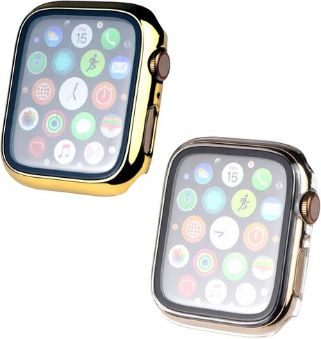 Gold Hard Case Compatible with Apple Watch Series 6 SE Series 5 Series 4 44mm, Hard PC Case Slim Tempered Glass Screen Protector Overall Protective Cover for iwatch 2-Pack(44mm Gold/Clear) in Saudi Arabia