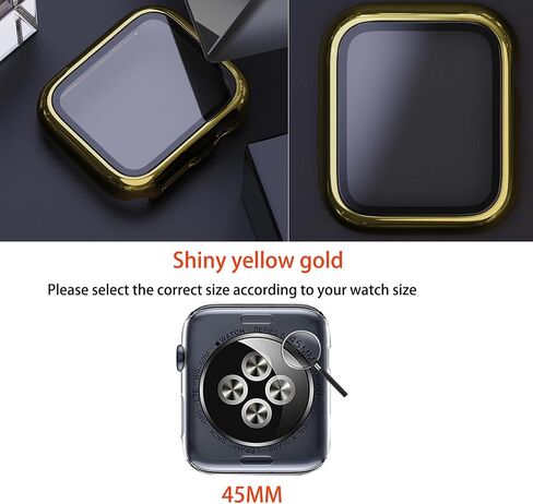 Gold Hard Case Compatible with Apple Watch Series 6 SE Series 5 Series 4 44mm, Hard PC Case Slim Tempered Glass Screen Protector Overall Protective Cover for iwatch 2-Pack(44mm Gold/Clear) in Saudi Arabia