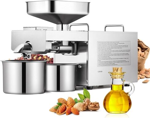 CGOLDENWALL 1500W آلة ضغط الزيت الأوتوماتيكية التجارية، آلة ضغط الزيت الصناعية، آلة ضغط زيت بذور المكسرات، آلة الضغط الساخنة الباردة، جميع مستخرج الزيت العالي من الفولاذ المقاوم للصدأ CE (فضي، 110 فولت) in Saudi Arabia