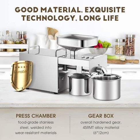 CGOLDENWALL 1500W آلة ضغط الزيت الأوتوماتيكية التجارية، آلة ضغط الزيت الصناعية، آلة ضغط زيت بذور المكسرات، آلة الضغط الساخنة الباردة، جميع مستخرج الزيت العالي من الفولاذ المقاوم للصدأ CE (فضي، 110 فولت) in Saudi Arabia