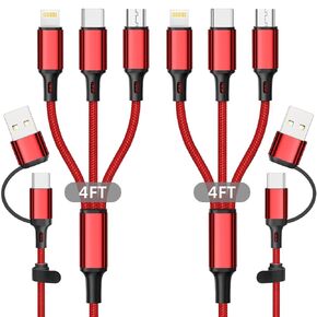 Multi Charging Cable 2Pack 6 in 1 4ft Multi Multi Charger Cable, Nylon Braided Multi USB A/C to Phone USB C Micro USB Lightning Connector Nylon Braided Charging Cord for iPhone/Samsung-Black