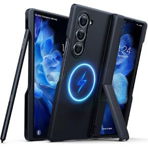 TORRAS Magnetic Armor Stand for Samsung Galaxy Z Fold 6 Case with S Pen Holder, [MIL-Grade Hinge Protection] [Compatible with MagSafe] [Invisible Kickstand], Slim Case for Galaxy Z Fold 6 Case, Black