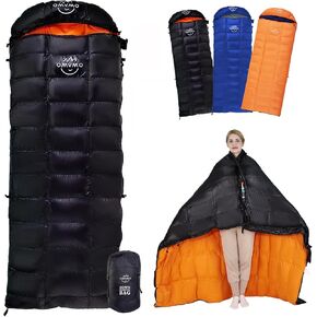 15°F 10°F Duck Down Sleeping Bag for Adults,650 Fill Power,Ultralight Wearable 4 Season Cold Weather Rectangle Sleeping Bag for Camping Hiking,Can be Used as a Down Blanket or Cloak