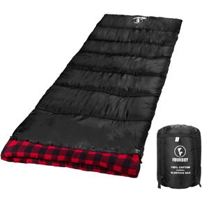 Cotton Big & Tall Cold-Weather Sleeping Bag, 3-4 Season Camping Sleeping Bag for Adults, Comfortable & Warm Flannel Sleeping Bag for Indoor and Outdoor Use with Compression Sack