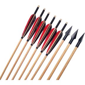 6 pcs 31" Traditional Archery Wooden Arrows Handmade Wood Shaft with 5 inch Turkey Feather and Broadheads for Recurve Bow or Longbow
