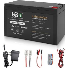 KBT 12V 12Ah Rechargeable Lithium-ion Replacement Battery with 12V Charger, Charging Cable, for Small UPS, LED Light Strip, Power Wheels, Ride On Car, Fish Finder, CCTV Camera, Built-in 10A BMS