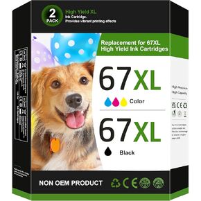 67XL Ink Cartridges Black Color Combo Pack Replacement for HP Ink 67 67XL for HP DeskJet 2700 2700e 2755e 2755 4155e 4155 Envy 6000 6055e 6055 6400 6455e 6458e Envy Pro 6455 6458 6452 (2 Pack)