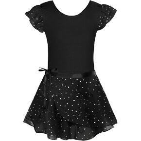 EQSJIU Ballet Leotards for Girls with Removable Skirt Combo Tie Ruffle Sleeve Outfit