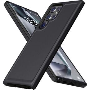 جراب لهاتف Galaxy S23 Ultra بطبقة حماية مزدوجة من البولي كربونات وممتص للصدمات ناعم، حماية ضد الصدمات، ملمس جلد غير لامع، مقاوم للخدش، مضاد لبصمات الأصابع، مضاد للانزلاق، أسود، MUS-QL-07-01