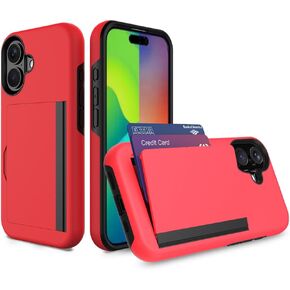 for iPhone 16 Plus Case with Card Holder,Credit Card Slot Protective Wallet Case - Pink
