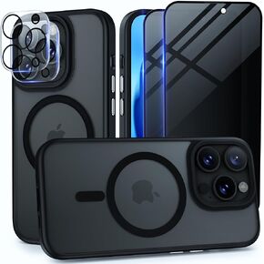 Magnetic for iPhone 14 Pro Max Case for MagSafe [2X Camera Lens with 2X Privacy Screen Protector] Matte Shockproof Cover Protective Slim Phone Case for iPhone 14 Promax Cases, Black Titanium