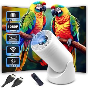 [Child& Elderly Friendly] Mini Projector with WiFi and Bluetooth,1080P 300 ANSI 2S Quick Focus, Auto Keystone 180°Rotation Bluetooth Projector, Max 200" Display Portable Movie Phone Projector