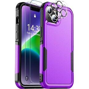 SPIDERCASE for iPhone 14 Case, [15 FT Military Grade Drop Protection][Non-Slip] [2+Tempered Glass Screen Protector][2+Tempered Camera Lens Protector] Heavy Duty Full-Body Shockproof Case, Deep Purple
