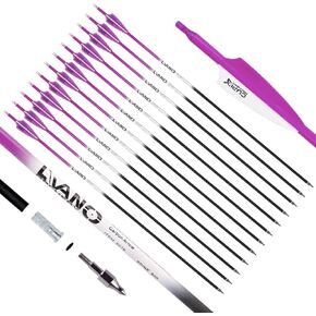 LWANO Carbon Arrow Archery 30inch Hunting Target Practice Arrows for Compound & Recurve Bow Spine 500 with Removable Tips (Pack of 12)