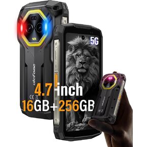Ulefone Armor Mini 20 Pro 5G Rugged Cell Phone 4.7" HD+, MTK Dimensity 6300, 16GB RAM+256GB ROM, 6200mAh/Wireless Charging, Android 14, 50+64+32MP, LED Light, NFC Unlocked Smartphone, GPS/Face Unlock