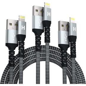 iPhone Charger【Apple MFi Certified】 3Pack 3/6/10ft, Lightning Cable Nylon Braided, iPhone Charger Fast Charging Cable Compatible for iPhone 14/13 Pro/XS/XR/X/8/7 iPad Air-Purple Black